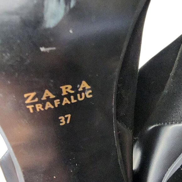 Zara Suede Leather Mix Stiletto Ankle Booties Black Size 6.5 (EU 37) - Picture 10 of 13